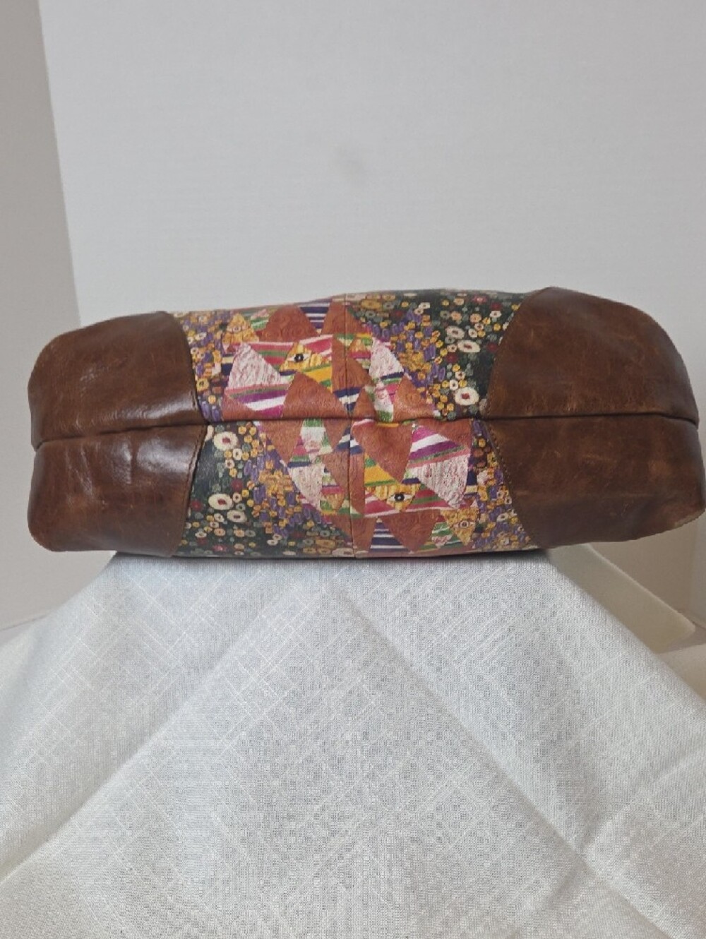 ICON Mustard Yellow Shoulder Bag with Brown Trim and Decorative Print - Picture 5 of 9